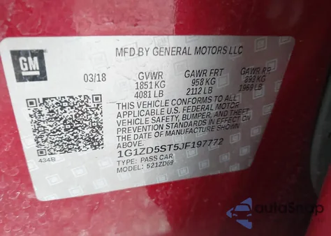 2018 Chevrolet Malibu Lt from USA, damaged, VIN 1G1ZD5ST5JF197772